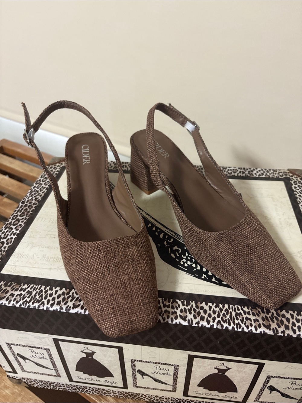 Cider Textured Brown Slingback Block Heels